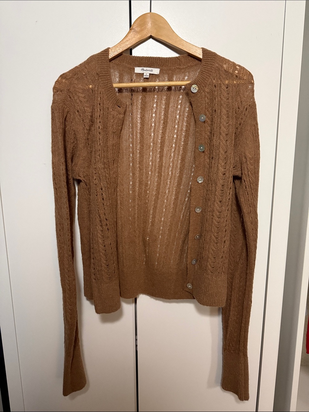 Madewell Chestnut Brown Open-Knit Button Cardigan